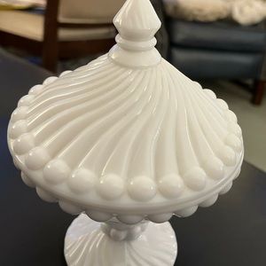 Vintage Westmoreland Swirled Milk Glass Candy Bowl with Lid